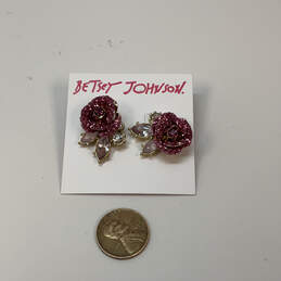Designer Betsey Johnson Gold-Tone Pink Rose Flower Glitter Stud Earrings alternative image