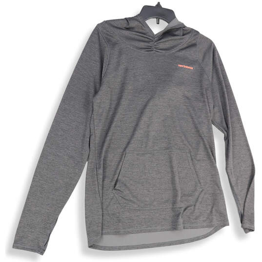 Womens Gray Long Sleeve Kangaroo Pocket Stretch Pullover Hoodie Size XL image number 1