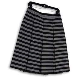 Womens Gray Striped Regular Fit Flat Front Elastic Waist A-Line Skirt Sz 6 alternative image