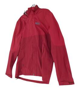 Mens Red Long Sleeve Mock Neck Front Full Zip Pockets Hooded Rain Jacket Size M alternative image