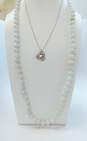 Joy & Artisan 925 Pearl Flower Pendant Box Chain & Aqua Ball Beaded Necklaces 116.5g image number 1