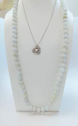 Joy & Artisan 925 Pearl Flower Pendant Box Chain & Aqua Ball Beaded Necklaces 116.5g