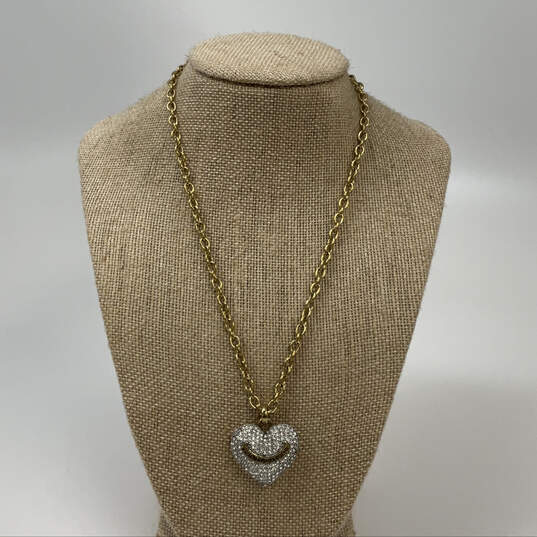 Designer Juicy Couture Gold-Tone Crystal Puffy Heart Shape Pendant Necklace image number 1