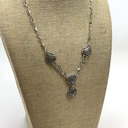 Designer Brighton Silver-Tone Lariat Link Chain Necklace With Dust Bag
