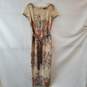 Size 4 Floral with Metallic Thread and Gray Waist Tie Short Sleeve Long Dress image number 1