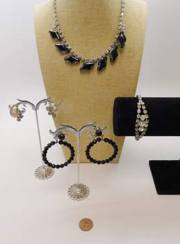 Vintage Icy Rhinestone & Faux Pearl Clip-On Earrings Necklace & Bracelet 67.5g