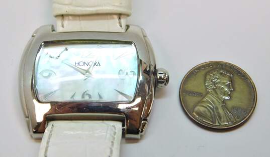 Honora Mother Of Pearl Dial White Leather Swiss Watch 30.2g image number 2
