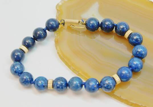 Elegant 14K Yellow Gold & Lapis Lazuli Beaded Bracelet 15.4g image number 1