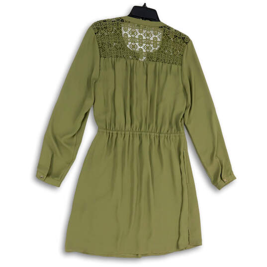 Womens Green Lace Split Neck Long Sleeve Pullover Fit & Flare Dress Size M image number 2