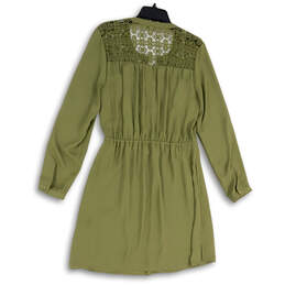 Womens Green Lace Split Neck Long Sleeve Pullover Fit & Flare Dress Size M alternative image