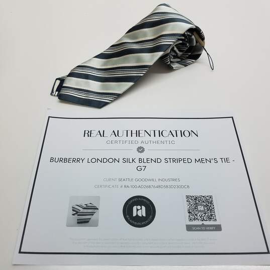 AUTHENTICATED MENS BURBERRY LONDON SILK BLEND STRIPED TIE image number 1