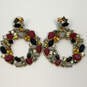 Designer J. Crew Gold-Tone Multicolor Stone Wreath Statement Hoop Earrings image number 2