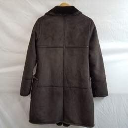 Saks Fifth Avenue Suede Faux Fur Lined Dark Brown Coat Size M alternative image