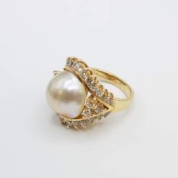 14K Gold Mabe Pearl Crystal Sz 5 Ring 10.6g