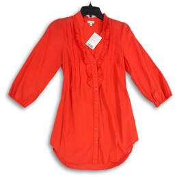 NWT Womens Coral Ruffle Pleated 3/4 Sleeve Button Front Tunic Top Size 6