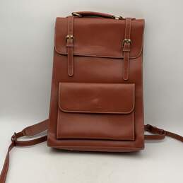 Ecosusi Womens Brown Leather Adjustable Strap Outer Pocket Backpack Bag