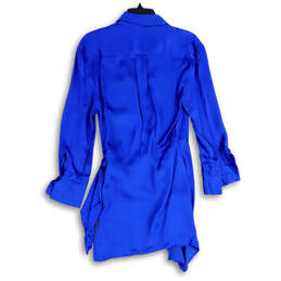 NWT Womens Blue Surplice Neck Long Sleeve Pocket Satin Wrap Dress Size XS alternative image