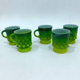 VTG Anchor Hocking Fire King Kimberly Diamond Green Mugs Coffee Cups Set of 5