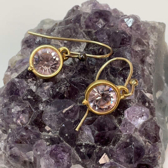 Designer Swarovski Gold-Tone Purple Crystal Cut Stone Classic Drop Earrings image number 1