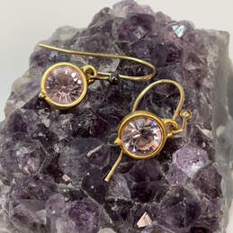 Designer Swarovski Gold-Tone Purple Crystal Cut Stone Classic Drop Earrings