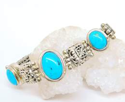 Bali Style 925 Sterling Silver Faux Turquoise Toggle Clasp Bracelet 29.8g