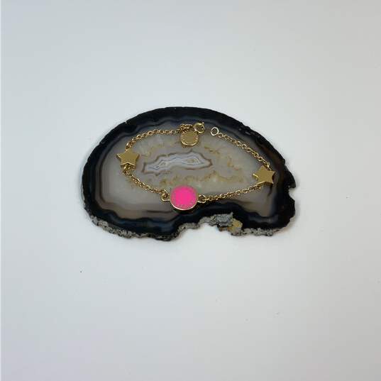 Designer Marc Jacobs Gold Tone Pink Stone Charm Bracelet image number 1
