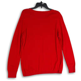 Womens Red Knitted Stud Long Sleeve Round Neck Pullover Sweater Size L alternative image