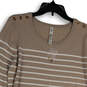 Womens Tan Striped Round Neck Long Sleeve Pullover Sweater Size X-Large image number 3