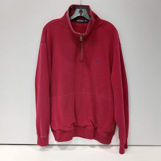 Nautica Men's Red 1/4 Pullover Long Sleeve Sweater Sweatshirt Jacket Size XL image number 1
