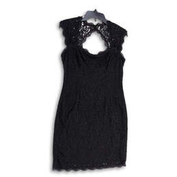 Womens Black Lace Sleeveless Square Neck Back Key Hole Sheath Dress Size 6