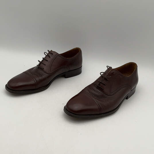 Mens Brown Leather Round Toe Lace-Up Comfort Oxford Dress Shoes Size 11 image number 2