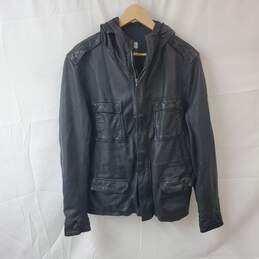 Barneys New York Hooded Black Leather Jacket Size 48