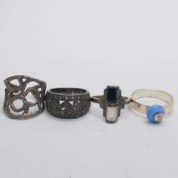 Sterling Silver MOP Onyx Glass Marcasite Ring Bundle 4pcs 17.7g DAMAGED