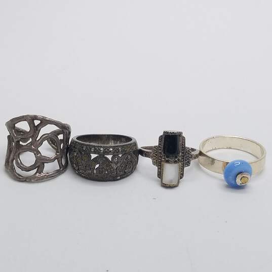 Sterling Silver MOP Onyx Glass Marcasite Ring Bundle 4pcs 17.7g DAMAGED image number 1