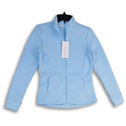 NWT Womens Blue Mock Neck Long Sleeve Embossed Full-Zip Jacket Size XS