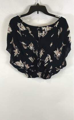 Free People Womens Black Floral Plunge V-Neck Cropped Blouse Top Size Large