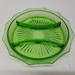 Vintage Green Glass Dish with Dividers