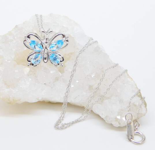 10K White Gold Blue Topaz Diamond Accent Butterfly Pendant Necklace 2.0g image number 2