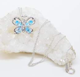 10K White Gold Blue Topaz Diamond Accent Butterfly Pendant Necklace 2.0g alternative image