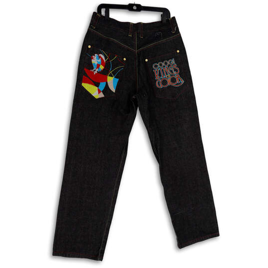 Mens Black Denim Dark Wash Embroidered Straight Leg Jeans Size W36 image number 2