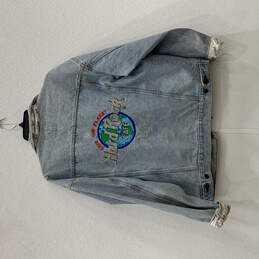 Womens Blue Long Sleeve Collared Button Front Denim Jean Jacket Size Size L alternative image
