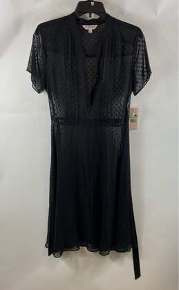 NWT Nanette Lepore Womens Black Swiss Dot Belted Jacquard Sheer Shirt Dress Sz 8