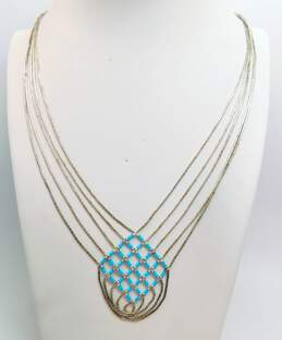 Southwestern 925 Turquoise Five Strand Liquid Silver Necklace 14.6g
