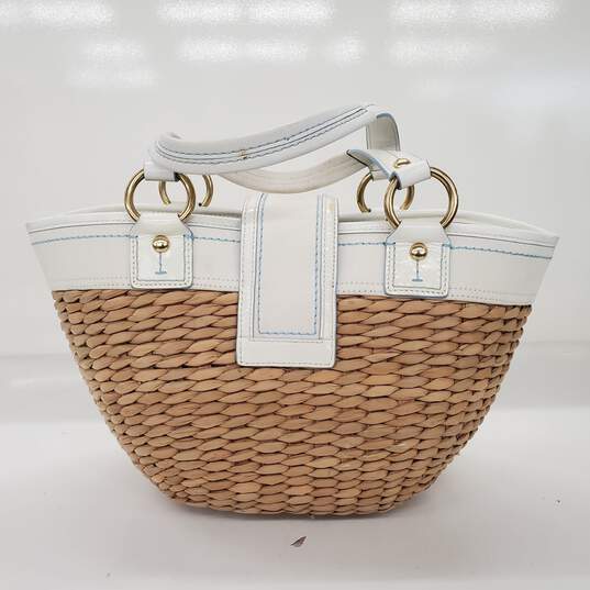 Coach Legacy Natural Straw Weave White Leather Trim Handbag image number 3