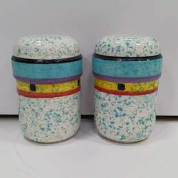 Vintage Geometric Painted Salt & Pepper Shakers Set