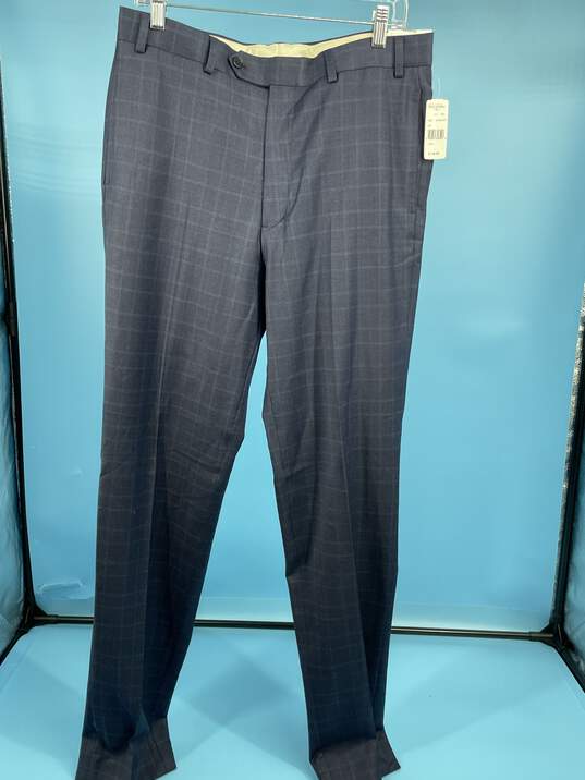 Mens Blue Regent Fit Plaid Flat Front Dress Pants Size 34/36 T-0551693-J image number 1
