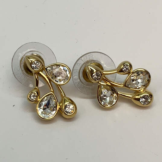 Designer Swarovski Gold-Tone Clear Crystal Stone Push Back Stud Earrings image number 2