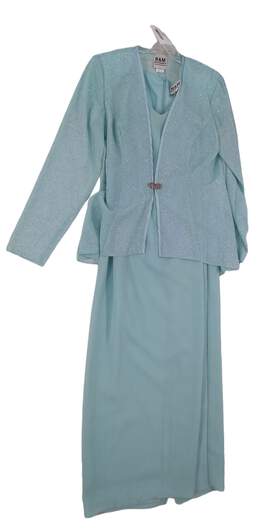 Womens Blue Long Sleeve 2 Piece Midi Jacket Dress Size 12