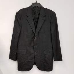 Mens Black White Pinstripe Long Sleeve Single Breasted Blazer Jacket Sz 54