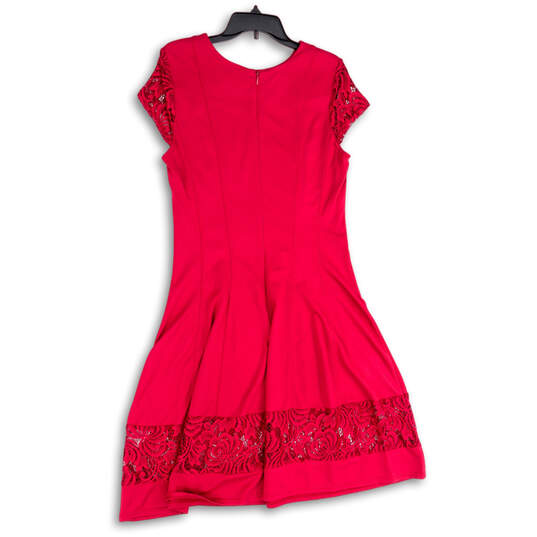 Womens Red Lace Short Sleeve Back Zip Knee Length Fit & Flare Dress Size 12 image number 2